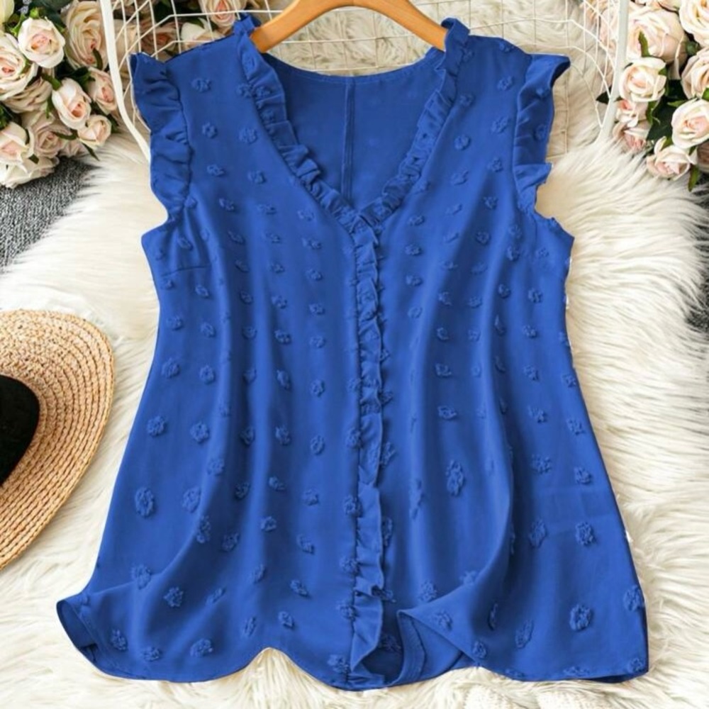 Blue Ruffled Women's Top